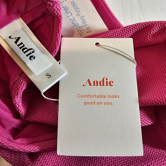 Andie Swim Womans size S The Ruched Side Bikini Bottoms High Waisted Pink NEW - Picture 6 of 8